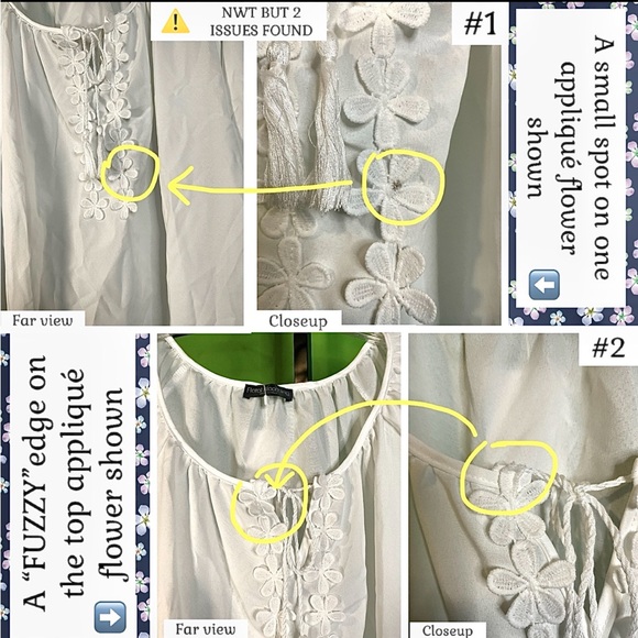NWT WHITE LIGHTWEIGHT BLOUSE W FLORAL APPLIQUÉ &TASSEL TIESFITS CLOSER TO 3X - Picture 10 of 13
